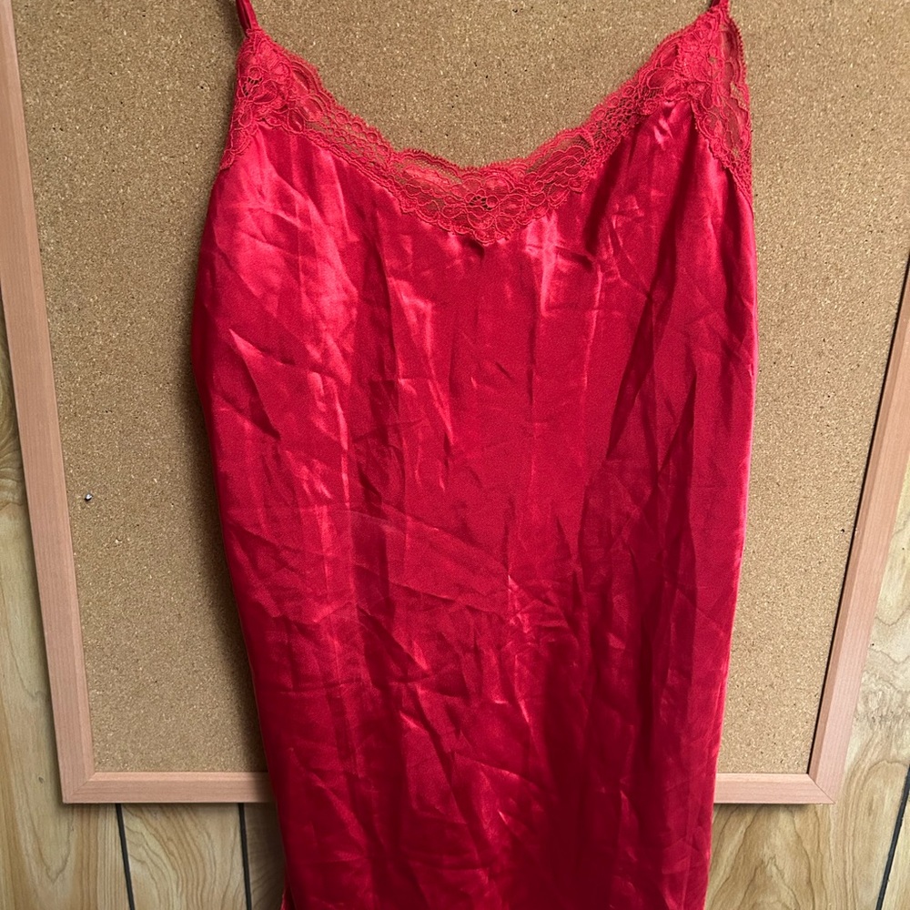 Victoria's Secret Elegant Red Lace Trim Nightgown